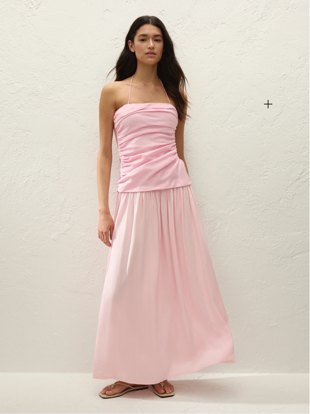 Faithfull the Brand Notte Maxi Dress Palazzo: Ruched Tie Halter Dress, Soft Pink